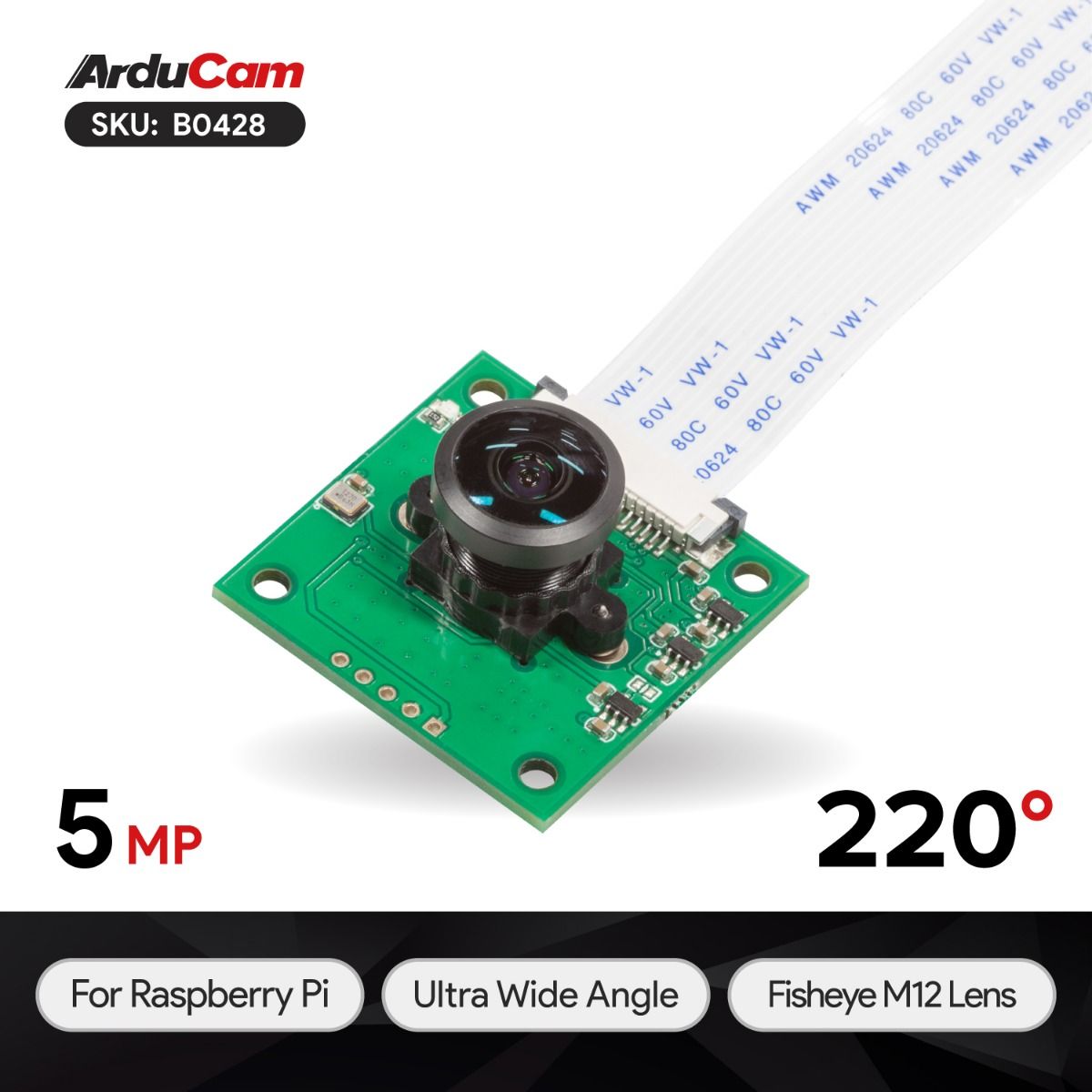 Arducam Ultra Wide Angle Fisheye 5MP OV5647 Camera for Raspberry Pi