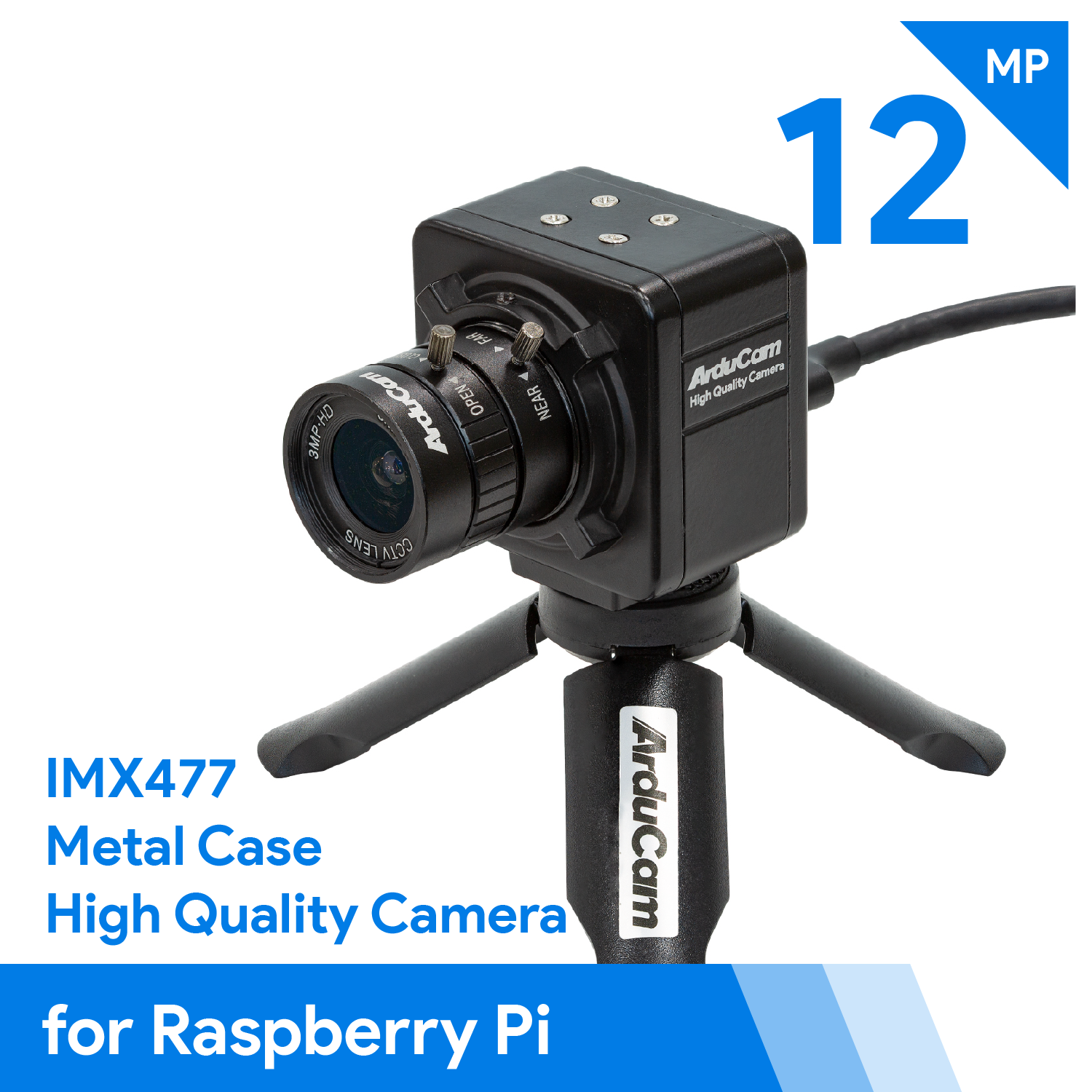 Arducam Complete High Quality Camera Bundle for Raspberry Pi, 12.3MP 1/2.3 Inch IMX477 Camera Module with 6mm CS-Mount Lens, Metal Enclosure, Tripod and HDMI Extension Adapter