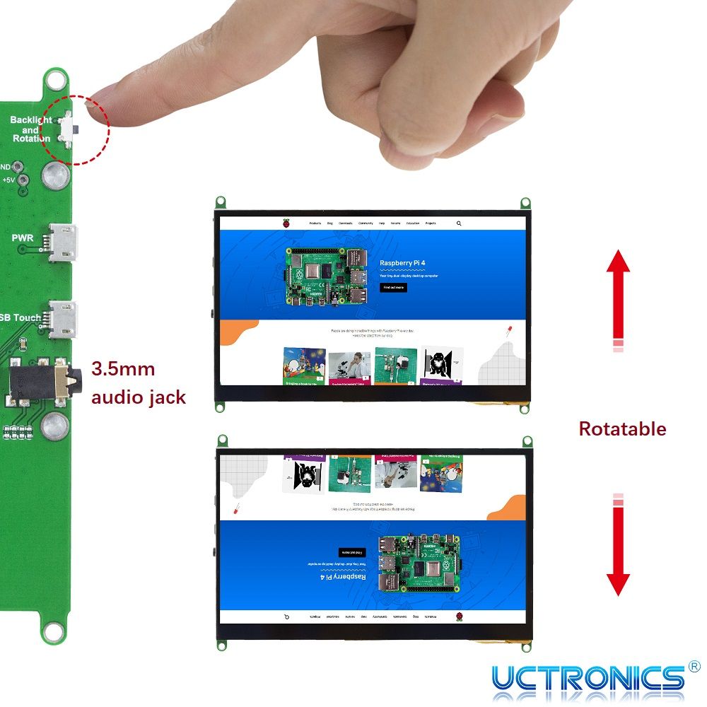 UCTRONICS 7 Inch IPS Touchscreen for Raspberry Pi with Prop Stand, 1024×600 Capacitive HDMI LCD Monitor Portable Display for Raspberry Pi 4, 3 B+, Windows 10 8 7, Free Driver
