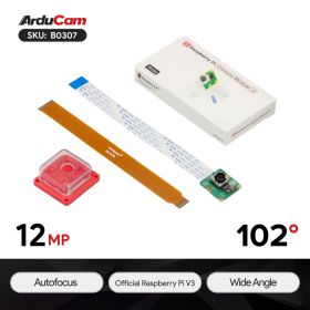 Arducam Raspberry Pi Official Camera Module V3-12MP IMX708 102° Wide Angle Autofocus Camera with Acrylic Case