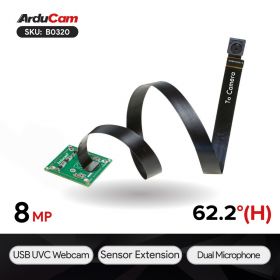 Arducam 8MP IMX219 USB2.0 Camera Module with 300mm Extension Cable, Optional Channel Dual Microphone