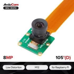 Arducam 8MP IMX219 Camera Module for Raspberry Pi, with Low Distortion 105°(D) FOV M12 Lens, Compatible with Raspberry Pi 5, 4B, Pi 3/3B+, Pi Zero 2W and More