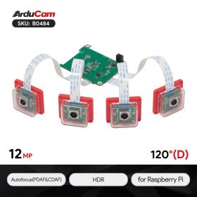 Arducam 12MP IMX708 Quad-Camera Kit, Wide Angle Stereo Synchronized Camera Module for Raspberry Pi