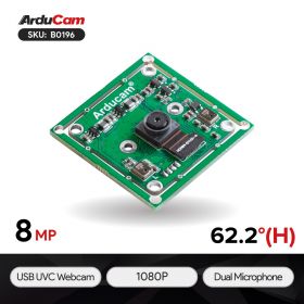 Arducam 8MP 1080P USB Camera Module, 1/4" CMOS IMX219 Mini UVC USB2.0 Webcam with Dual Microphone