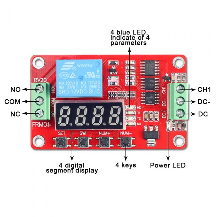 DC 12V Programmable Multifunction Time Delay Relay Module With Segment LEDs & 